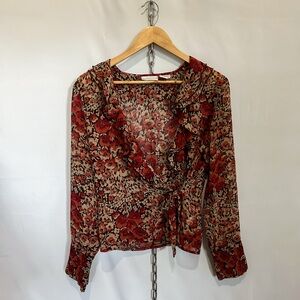 Vtg Worthington Sheer Floral Tie Top w/ Ruffles